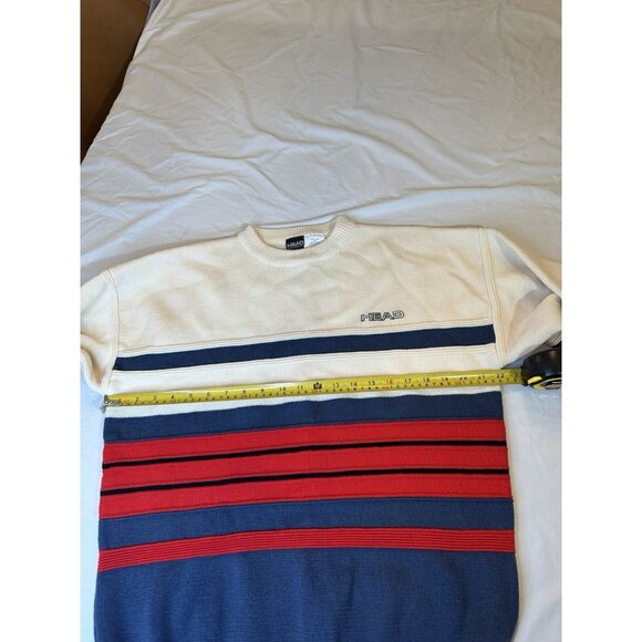 Head Sport Men’s 100% Wool Sweater Crew Neck Striped Red Blue M - Picture 4 of 7